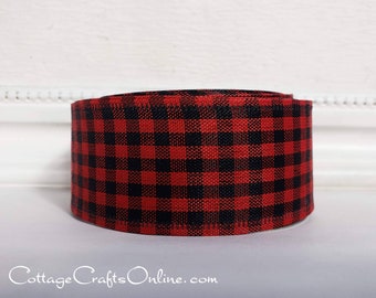 CLEARANCE! Christmas Wired Ribbon, 1 1/2" Red and Black Check Buffalo Plaid - TEN YARD Roll ~ Cabin Check Mini 9 ~ Gingham Wire Edged Ribbon