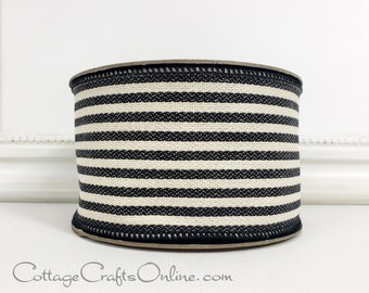 d Stevens Wired Ribbon, 2.5" wide, Black and Cream Ticking Stripe - TEN YARD ROLL  ~ Canvas Stripe ~ Wire Edged Ribbon