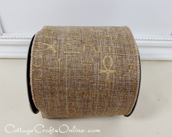 4 inch...10 yard Christmas wired ribbon Black dog natural linen wired ...