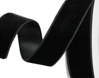 Wired Ribbon,  1.5", Black Velvet, Satin Back - TEN YARD Roll - Velvet Lowell 9 ~ Halloween, Christmas, New Years Wire Edged Ribbon