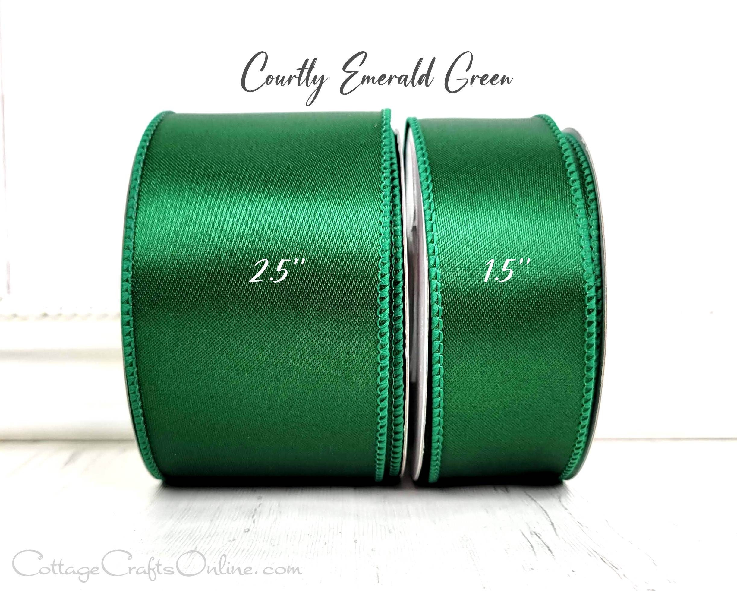 Emerald Green Ribbon, 1 1/2 Wide, Wired Edge, 5 YARDS