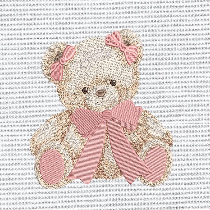 Teddy Bear Embroidery Design, , Cute Teddy Bear With Pink Bow ...