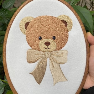 Fluffy Teddy Bear Embroidery Design with Bow – Cozy Teddy Stitch, Baby Bear, Instant Download dst,des, exp, jep, vp3