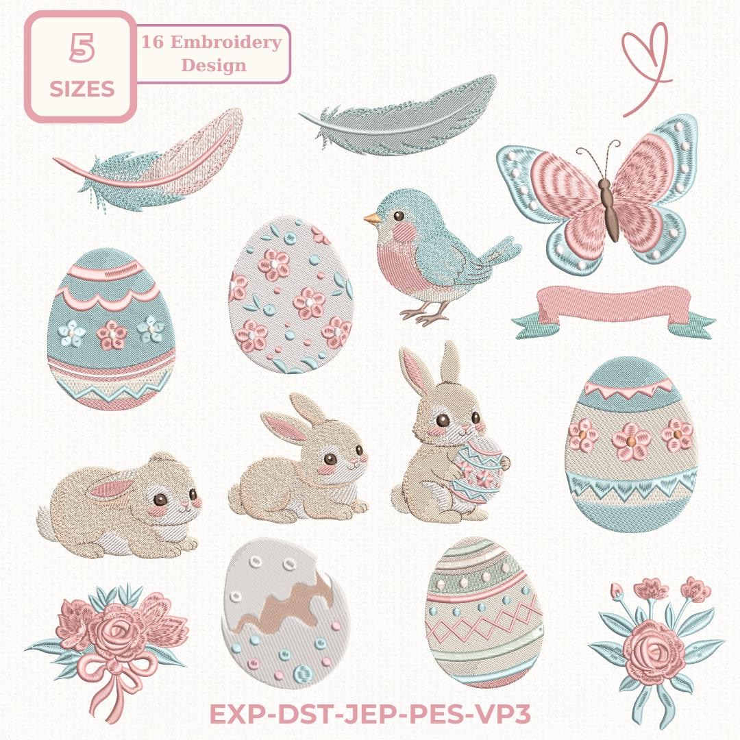 Easter Mini Embroidery Bundle 16 Designs, Bunny Chick Egg Butterfly ...