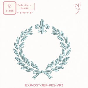 Laurel Wreath Embroidery Design, Fleur De Lis Frame, Monogram Frame Embroidery, Bow Crest Wedding Design
