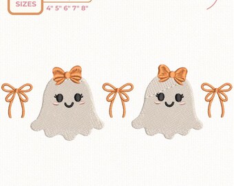 Cute Ghost Embroidery Design, Halloween Ghost with Bow Machine Embroidery File, Girly Spooky Fall
