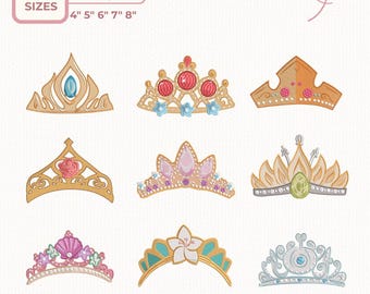Princess Tiara Machine Embroidery Bundle, Royal Tiara Embroidery File, Crown Embroidery Design, Instant Download dst,des, exp, jep, vp3