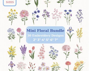Mini Floral Embroidery Bundle, Wildflower Machine Embroidery Designs, Cottagecore Flower Embroidery Files, Botanical