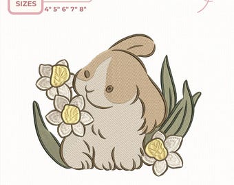 Cute Bunny Embroidery, Nursery Baby Bunny Design, Floral Bunny Embroidery Pattern