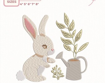Bunny Embroidery Design – Cute Bunny with Plant