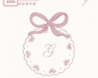 coquette bow crest embroidery, Preppy Crest grandmillennial embroidery design, digital embroidery designs, instant download