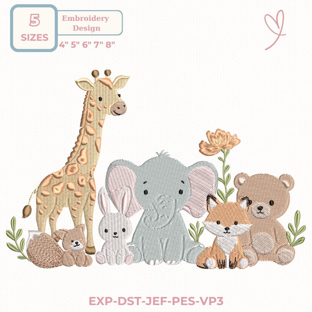 Woodland Baby Animals Embroidery Design – Giraffe Elephant Fox Bear ...
