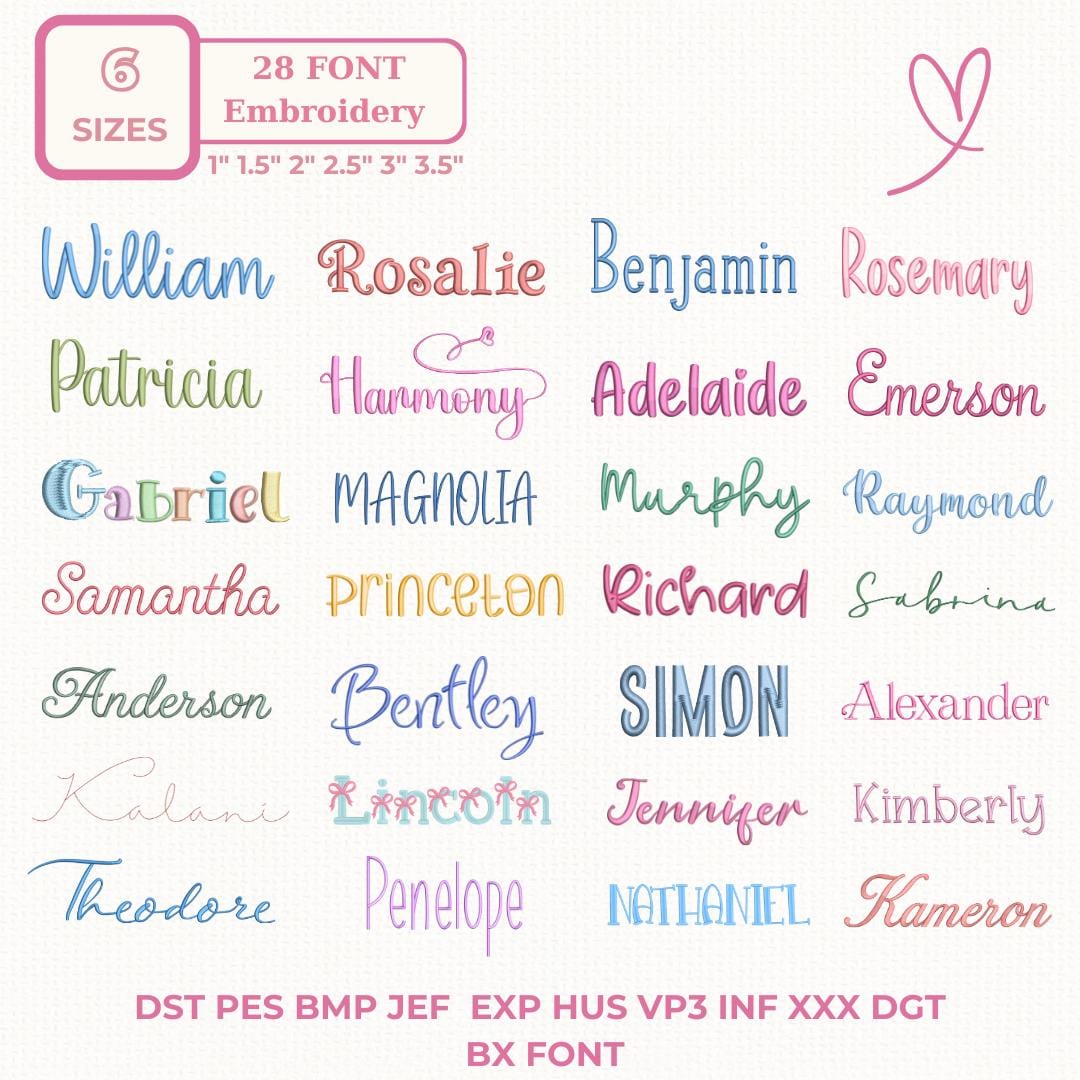 28 Handwritten Font Embroidery Bundle, BX Fonts, Satin Stich, Calligraphy Font pe, A-Z Alp