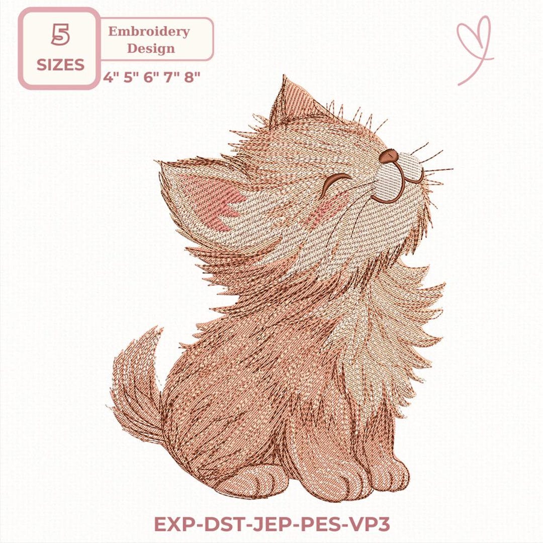 Cat Embroidery Design – Cute Fluffy Cat Machine Embroidery File - Etsy