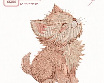Diseño de bordado de gato: archivo de bordado a máquina de un lindo gato esponjoso
