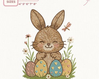 Easter Bunny Embroidery Design, Cute Easter Eggs Machine Embroidery, Spring Bunny Pattern, 5 Sizes,Instant Download