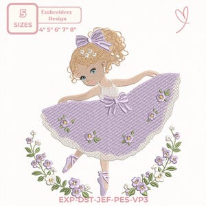 Cute Princess Girl Embroidery Design with Flowers, Fairy Tale Girl Machine Embroidery File, Floral Princess Embroidery Pattern