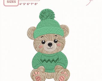 Teddy Bear Machine Embroidery – Winter Cute Bear Design,  5 Sizes, Instant Download