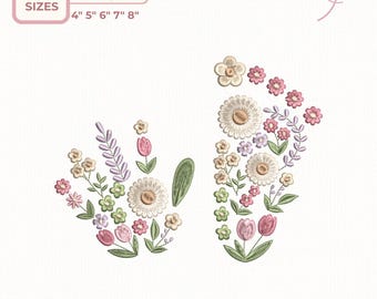 Floral Baby Footprints Embroidery Design – Vintage Flower Footprint, Baby Girl Machine Embroidery