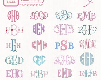 Monogram BX Font Embroidery Designs, Fishtail Monogram  Font, Modern Classical, Diamond, Circular,  6 Sizes, BX+10 Formats, Instant Download