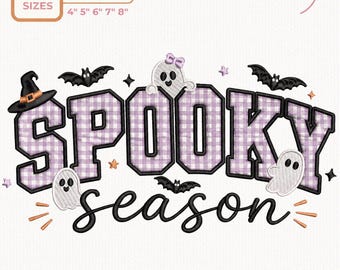 Spooky Season Applique Embroidery Design, Gingham Halloween Machine Embroidery File, Ghost Bat Shirt Pattern