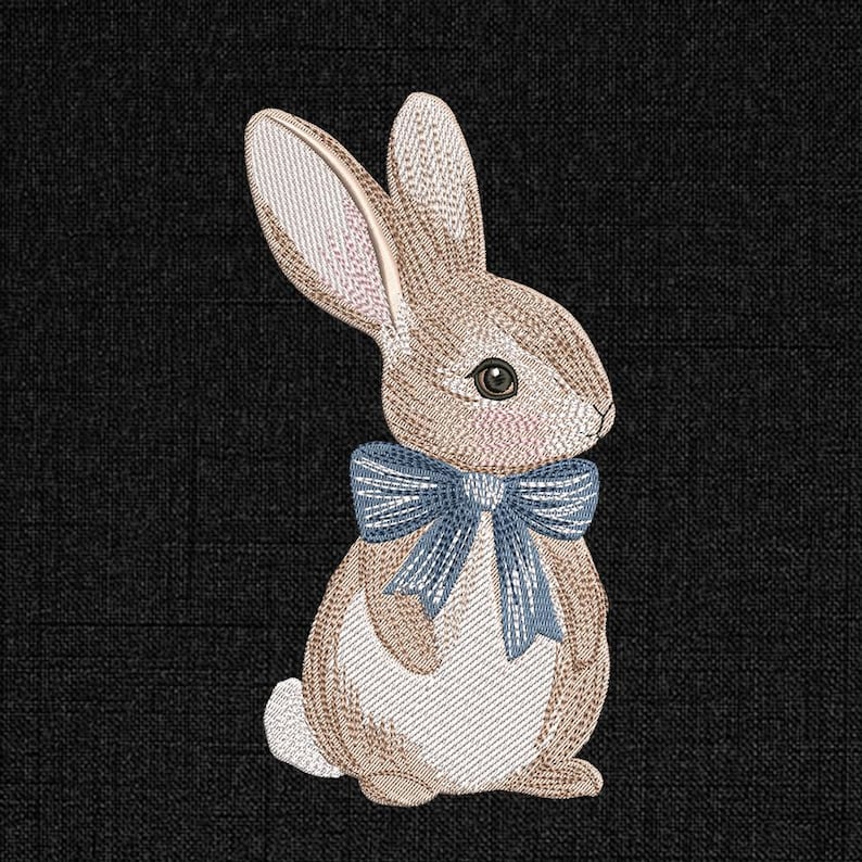 Vintage Bunny Embroidery Design – Cute Rabbit With Blue Bow Machine ...