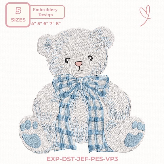 Teddy Bear Embroidery Design, Cute  Bear Machine File, 5 sizes, Instant Download