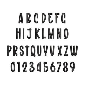 May include: A set of black embroidered characters featuring the uppercase English alphabet from A to G, H to O, P to W, and the digits 0 through 9. Each character displays a distinct stitched texture with a rounded, tube-like appearance.