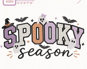 Halloween Spooky Season Embroidery Design, Cute Ghost and Bat Machine Embroidery File for Sweatshirt Tote
