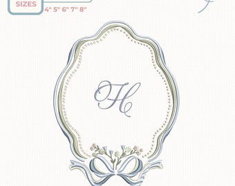 Floral Frame Machine Embroidery Design – Oval Wreath Monogram Frame, 5 Sizes, Instant Download