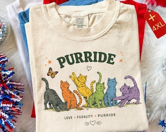 Purride Rainbow Cat Shirt, LGBTQ Pride T-Shirt, Comfort Colors Gay Pride Tee, Cute Cat Mom Gift, Pride Month Apparel, Equality Human Rights