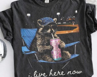 Comfort Colors® Raccoon I live Here Now, Raccoon Cotton Candy Drink Shirt, Ballfield Dark Shirt, Baseball field, Alani Nu Shirt ,Mama Tee