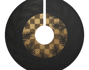 Muttertagsgeschenk | Buffalo Check Kiefernkranz Weihnachtsbaum-Rock | Schwarz-Gold kariert