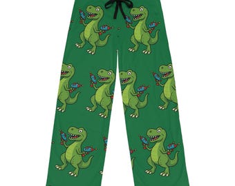 Pantalones de pijama de dinosaurio T-Rex con pistola de rayos para hombre. Un regalo genial para adolescentes y fanáticos de los dinosaurios. Ropa de dormir cómoda y urbana. Pijamas divertidos.