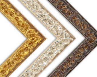 Marco ornamentado en oro, plata y negro con relieve, marco de fotos moderno para mesa o para colgar, tamaño personalizado.