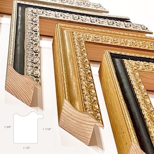 Handmade Picture Frames, 1 1/2" Ornate Gold Silver Gold Black Victorian Antique Distressed Elegant Frame