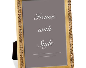 Marco de fotos de pan de oro, marco de fotos de sobremesa, moldura artesanal con motivo de flores y enredaderas