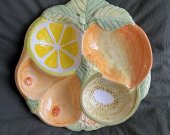 Vintage Fruit Serving Platter Tray | Portugal Hand Painted Ceramic