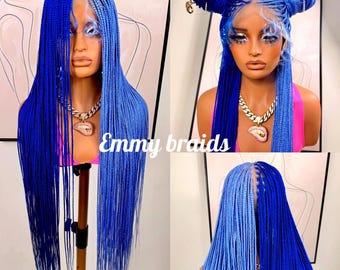 Peluca trenzada sin nudos, encaje completo, trenzas de caja, trenzas africanas, peluca negra, frente de encaje, trenzas bohemias, regalo de Navidad, envío gratuito al día siguiente (correo de 3 días)