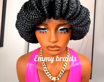 Free next day shipping (3days mail) knotless braided wig, Full lace, box braids, Cornrow, black wig, Lace front, Boho braids, Christmas gift