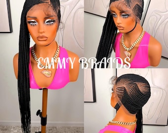 Free next day shipping (3days mail) knotless braided wig, Full lace, box braids, Cornrow, black wig, Lace front, Boho braids, Christmas gift