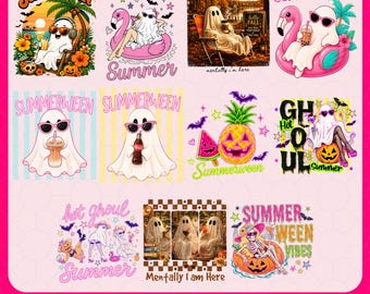 Happy Summerween Bundle PNG, Cute Ghost Summer PNG, Beach Halloween Sublimation Design, Summer Spooky Clipart
