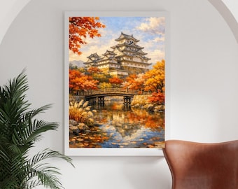 Castillo de Himeji en otoño 　 Impresión artística de paisaje otoñal japonés