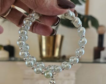 Ice Blue and Silver Memory Bracelet with Whale Tale and Dolphin Charms