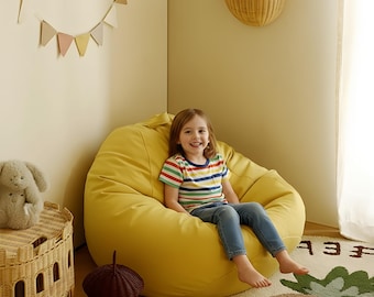 Funda amarilla brillante para puf infantil / Asiento suave para niños pequeños (sin relleno)