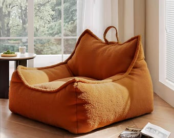 Funda de puf Sherpa naranja / Sillón de felpa con asa (sin relleno)