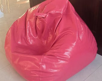 Funda de puf de piel vegana fucsia / Tumbona encerada con asa (sin relleno)