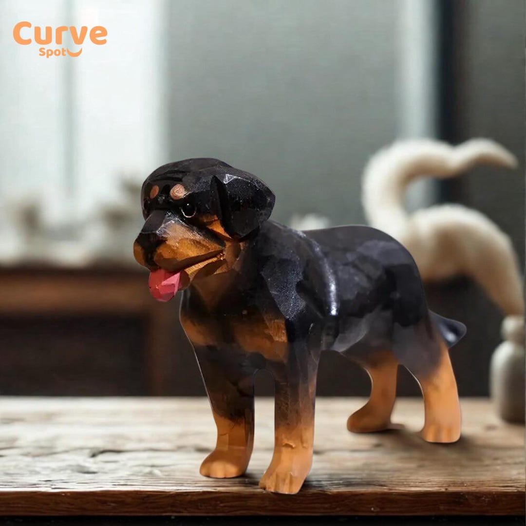 Hand-carved Wooden Rottweiler Figurine – Realistic Dog Statue for Home ...