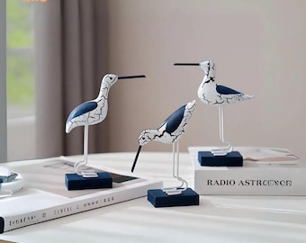 Wooden Seagull Statue – Coastal Nautical Decor for Bedroom, Garden, or Beach Room – Mediterranean Style Ornament (3pcs Set)