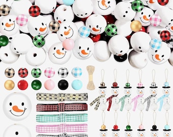 Christmas Snowman Wooden Beads: DIY Garland Kit (307 PCS)